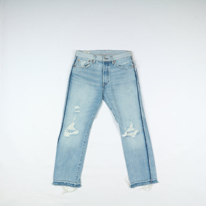 Levi's 501 Premium Big E Jeans Denim Strappato W32 L32 Unisex