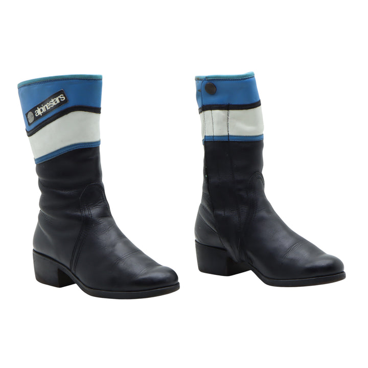 Alpinestars Stivale da Moto Vintage 70' Nero, Bianco e Celeste in Pelle Numero 37 Donna