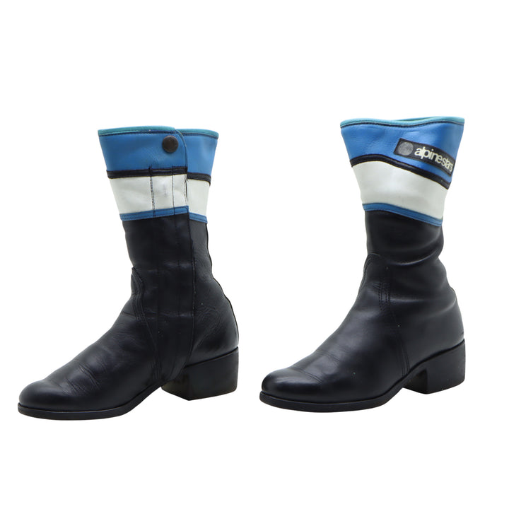 Alpinestars Stivale da Moto Vintage 70' Nero, Bianco e Celeste in Pelle Numero 37 Donna