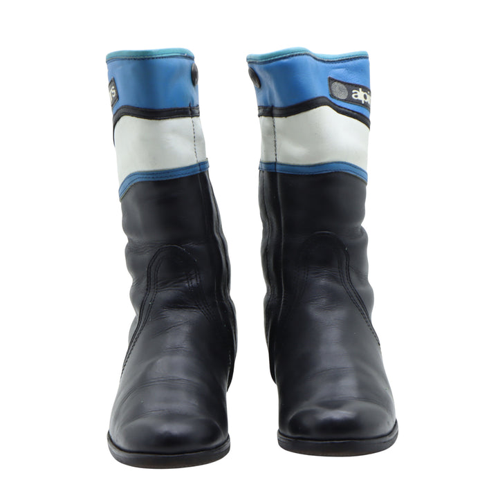 Alpinestars Stivale da Moto Vintage 70' Nero, Bianco e Celeste in Pelle Numero 37 Donna
