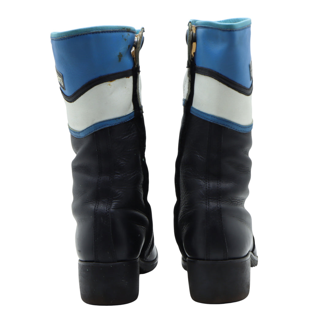 Alpinestars Stivale da Moto Vintage 70' Nero, Bianco e Celeste in Pelle Numero 37 Donna