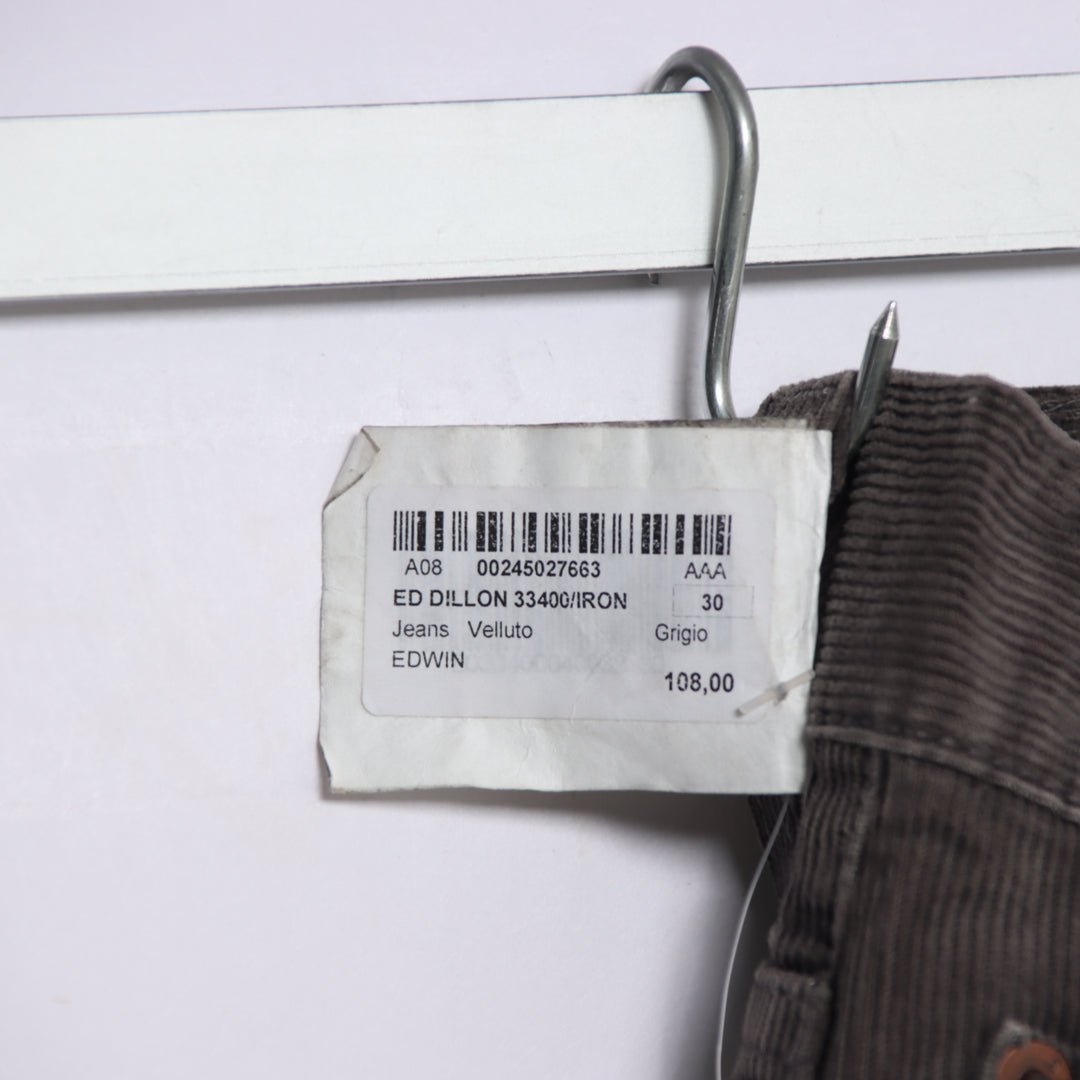 Edwin Dillon Pant W30 L32 pantalone in velluto grigio da uomo deadstock w/tags