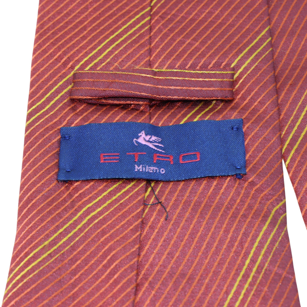 Etro Milano Cravatta Rossa a Righe in Seta Uomo
