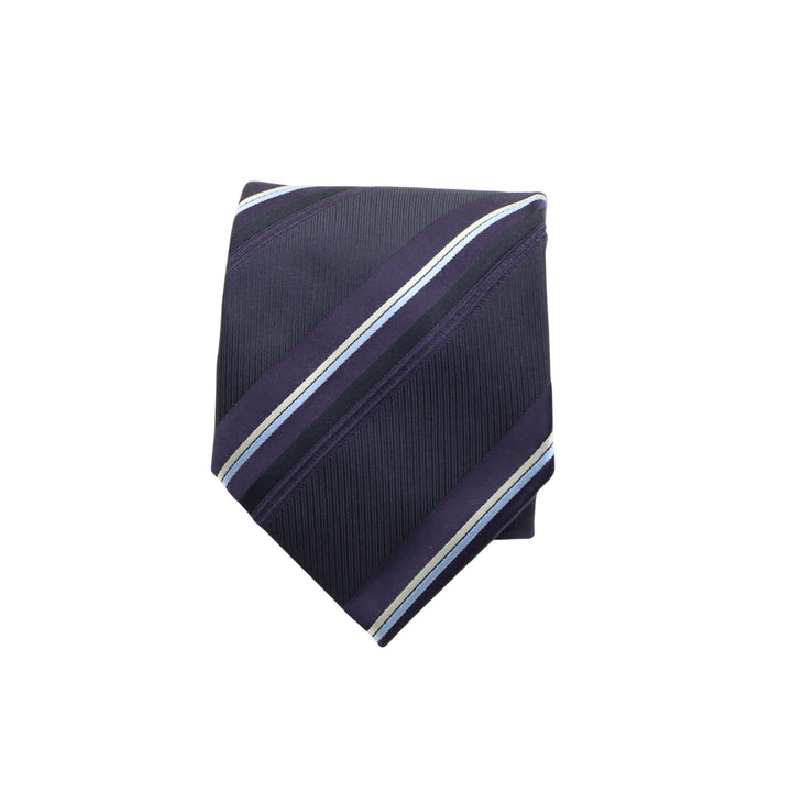 Hugo Boss Cravatta Nera e Viola a Righe in Seta Uomo