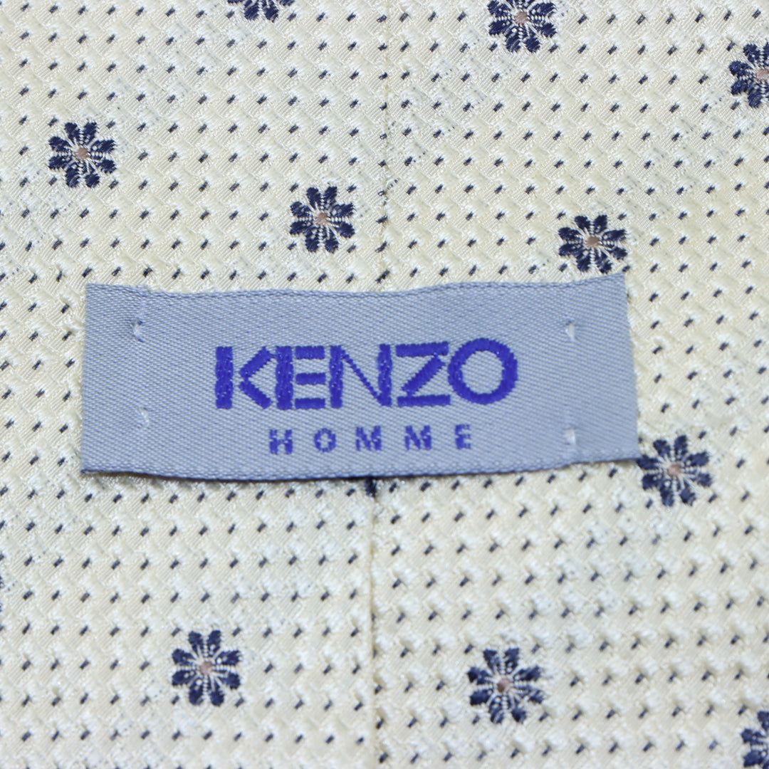 Kenzo Homme Cravatta Panna con Fiori in Seta Uomo