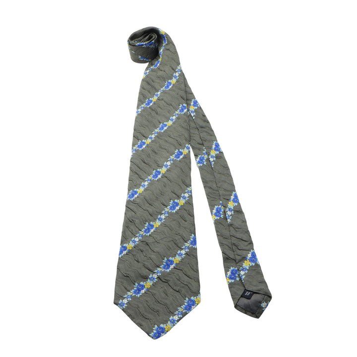 Kenzo Cotton Club Cravatta Grigia con Fiori in Seta Uomo