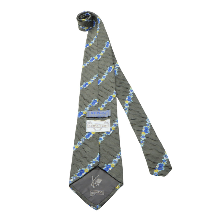 Kenzo Cotton Club Cravatta Grigia con Fiori in Seta Uomo