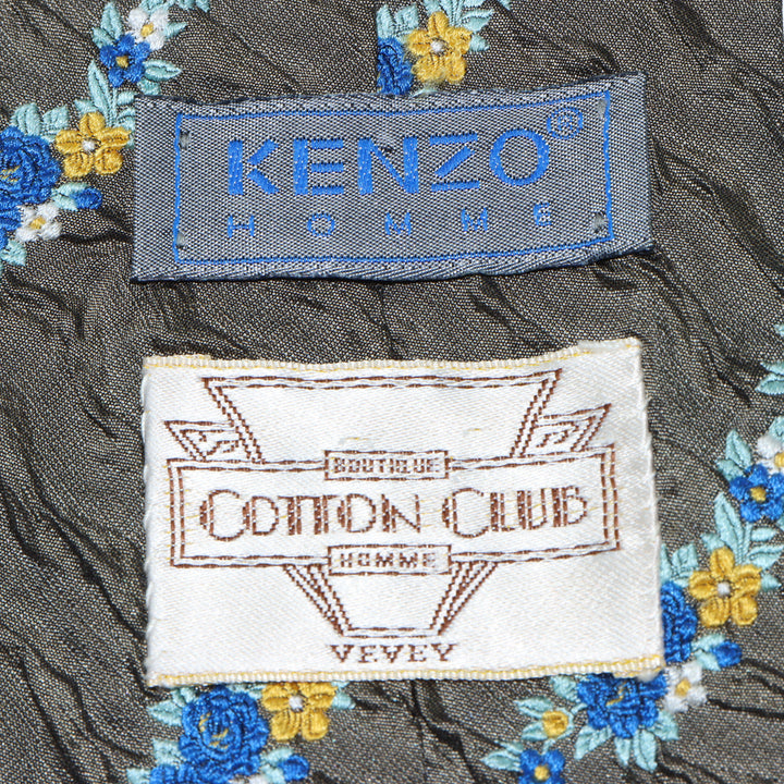 Kenzo Cotton Club Cravatta Grigia con Fiori in Seta Uomo