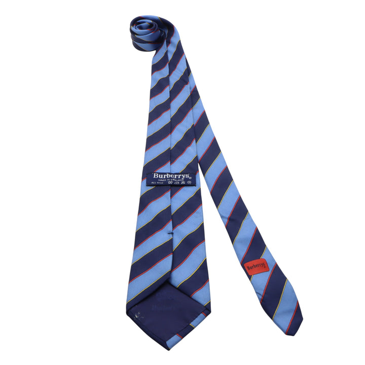 Burberry's Cravatta Blu con Fantasia a Righe in Seta Uomo