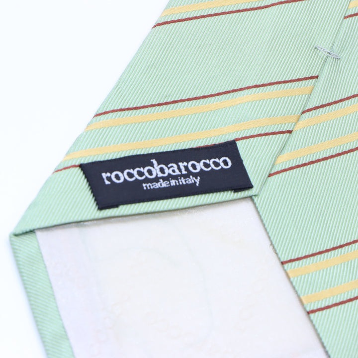 Rocco Barocco Cravatta Verde con Righe in Seta Uomo