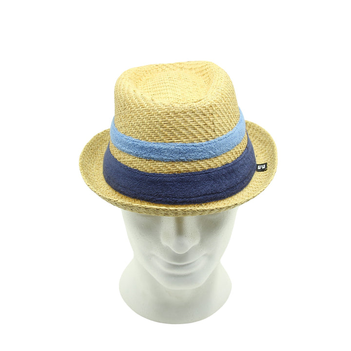 Block Headwear Cappello di Paglia Sabbia e Blu Unisex Deadstock w/Tags