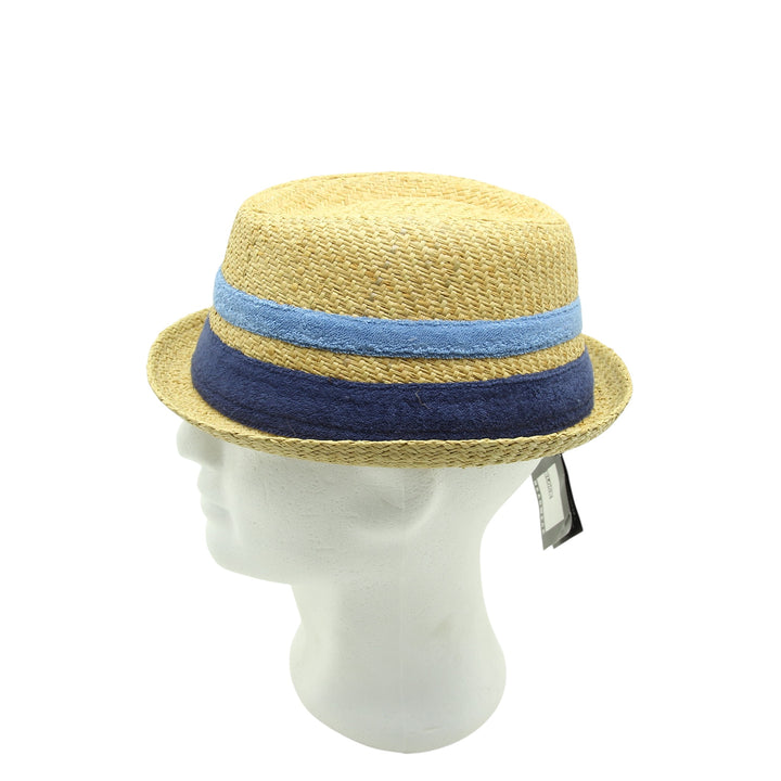 Block Headwear Cappello di Paglia Sabbia e Blu Unisex Deadstock w/Tags