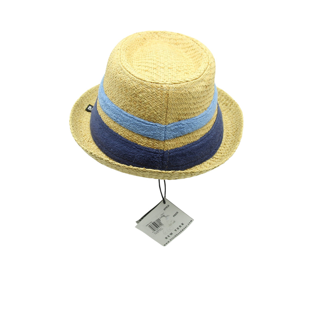 Block Headwear Cappello di Paglia Sabbia e Blu Unisex Deadstock w/Tags