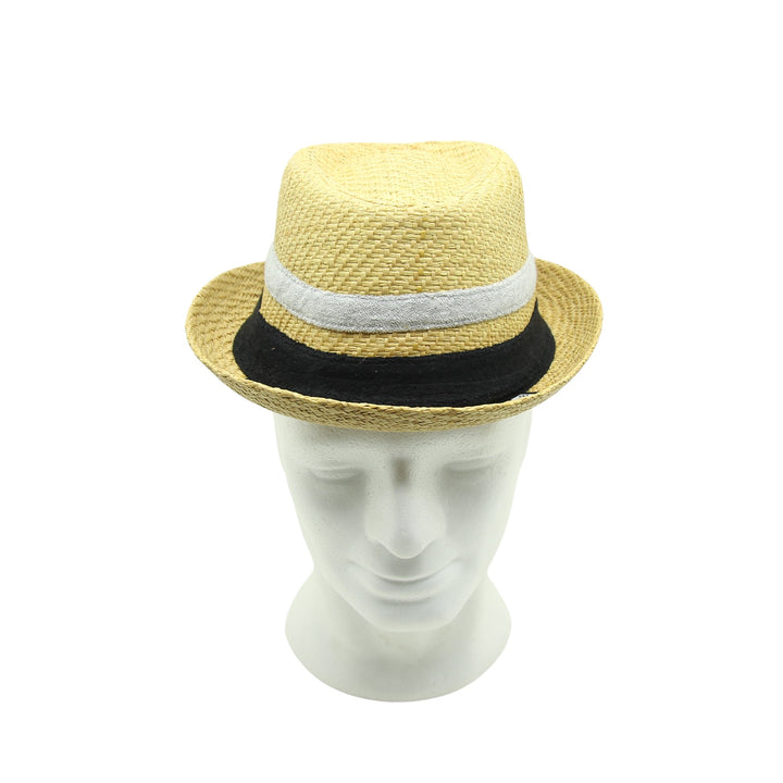 Block Headwear Cappello di Paglia Sabbia e Nero Unisex Deadstock w/Tags