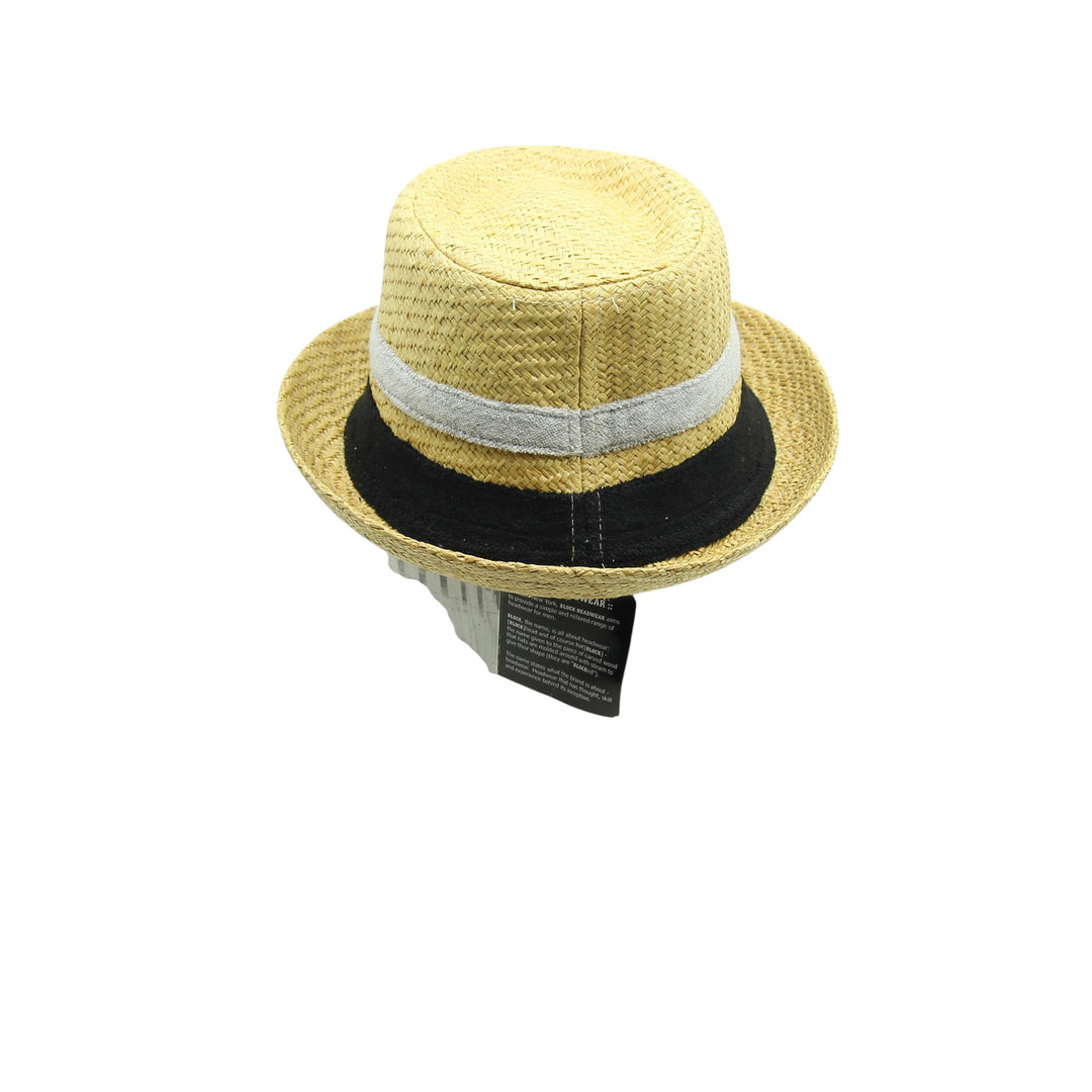 Block Headwear Cappello di Paglia Sabbia e Nero Unisex Deadstock w/Tags