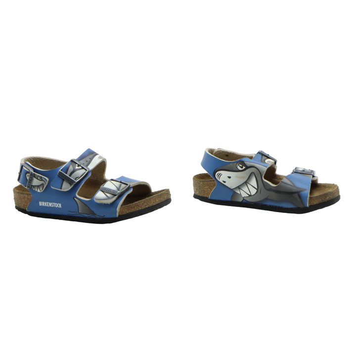 Birkenstock Milano Sandali in Pelle Blu con Squalo Eur 28 Bambino