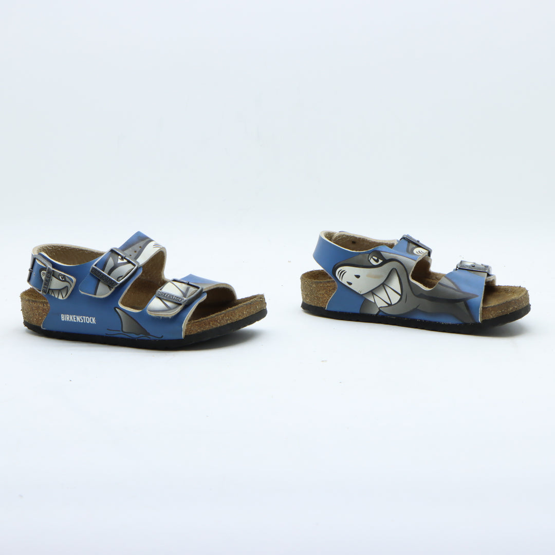 Birkenstock Milano Sandali in Pelle Blu con Squalo Eur 28 Bambino