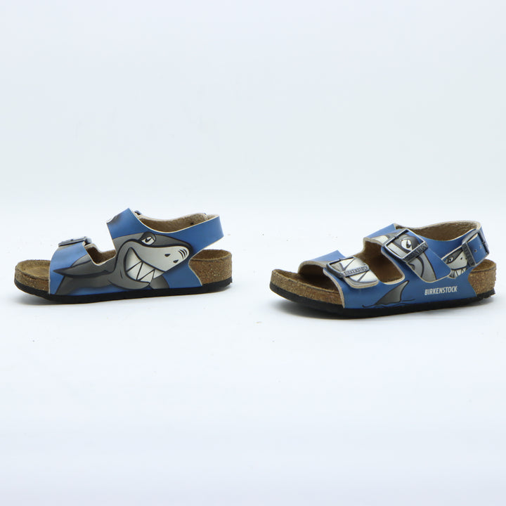 Birkenstock Milano Sandali in Pelle Blu con Squalo Eur 28 Bambino