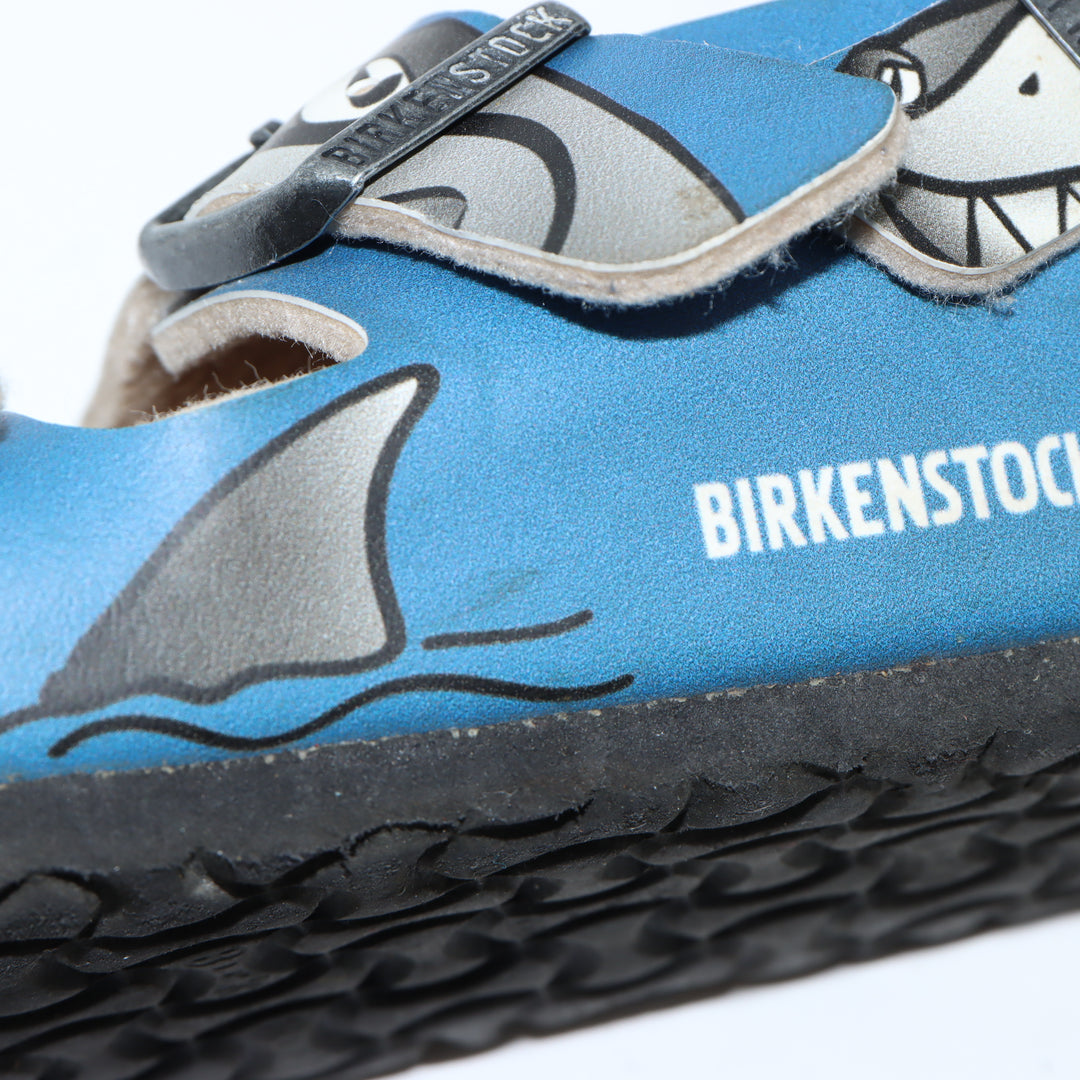 Birkenstock Milano Sandali in Pelle Blu con Squalo Eur 28 Bambino