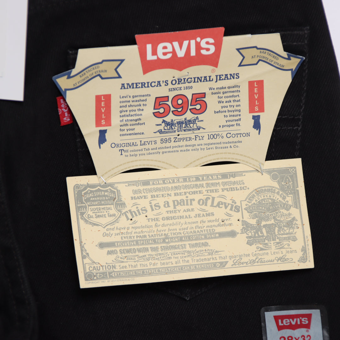 Levi's 595 straight fit W28 L32 jeans vintage in denim nero da donna deadstock w/Tags