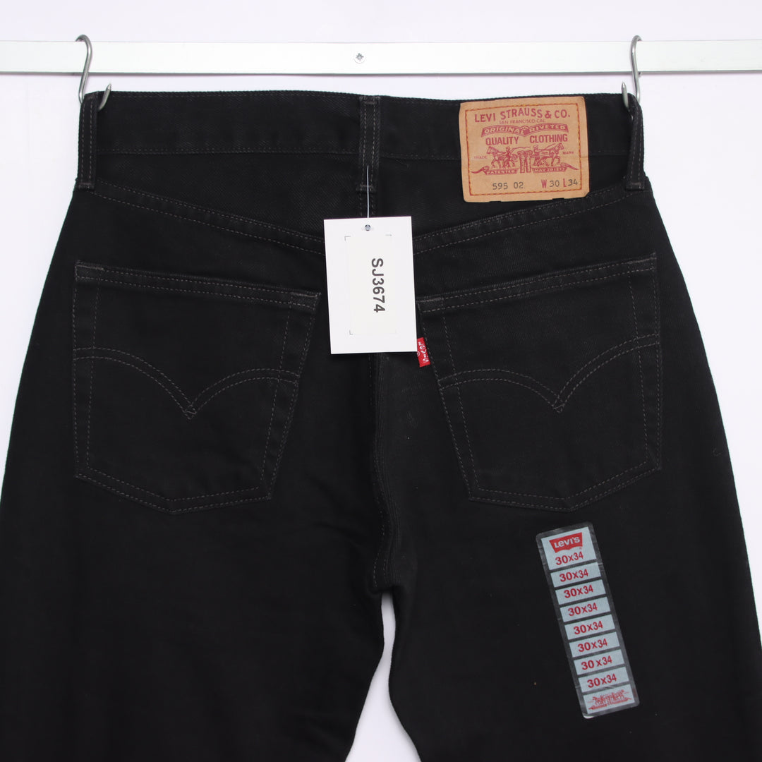 Levi's 595 straight fit W30 L34 jeans vintage in denim nero da donna deadstock