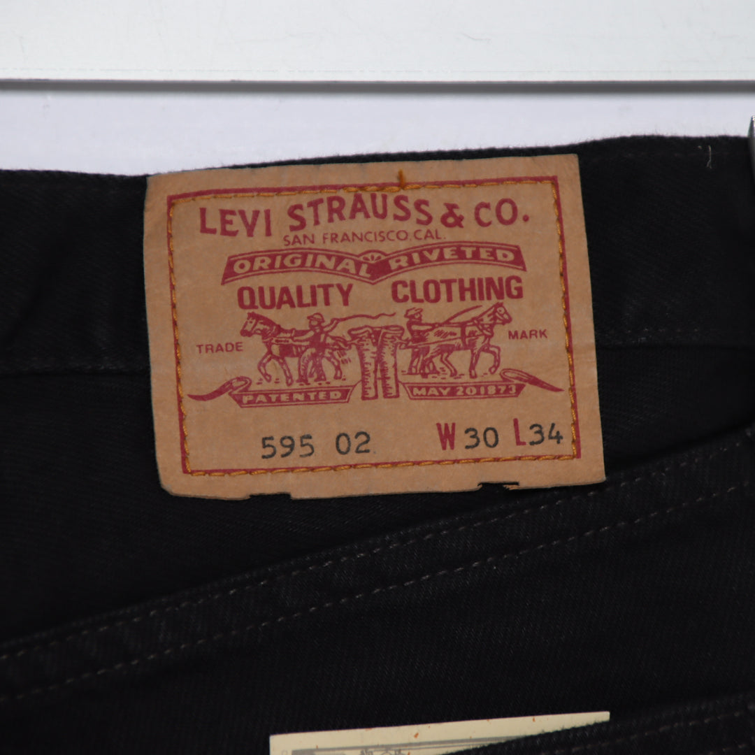 Levi's 595 straight fit W30 L34 jeans vintage in denim nero da donna deadstock