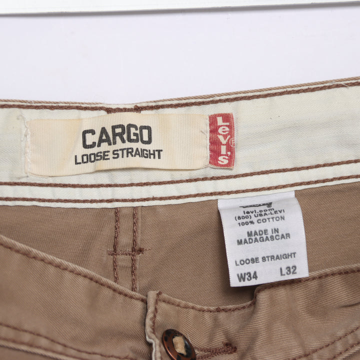 Levi's cargo loose straight W34 L32 jeans vintage in denim beige da uomo