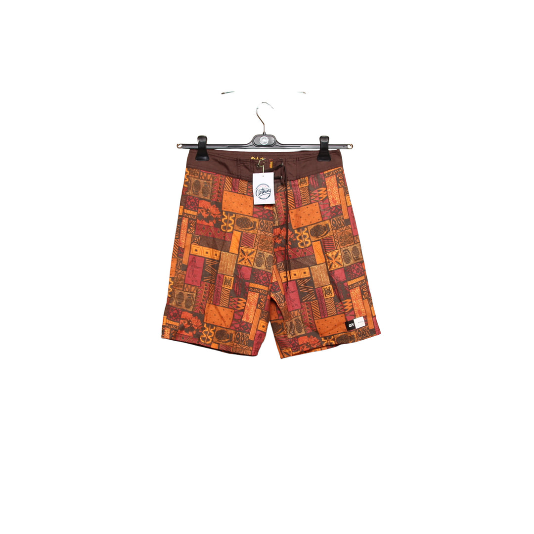 RVCA Costume Bermuda Arancione con Fantasia W30 Uomo Deadstock w/Tags