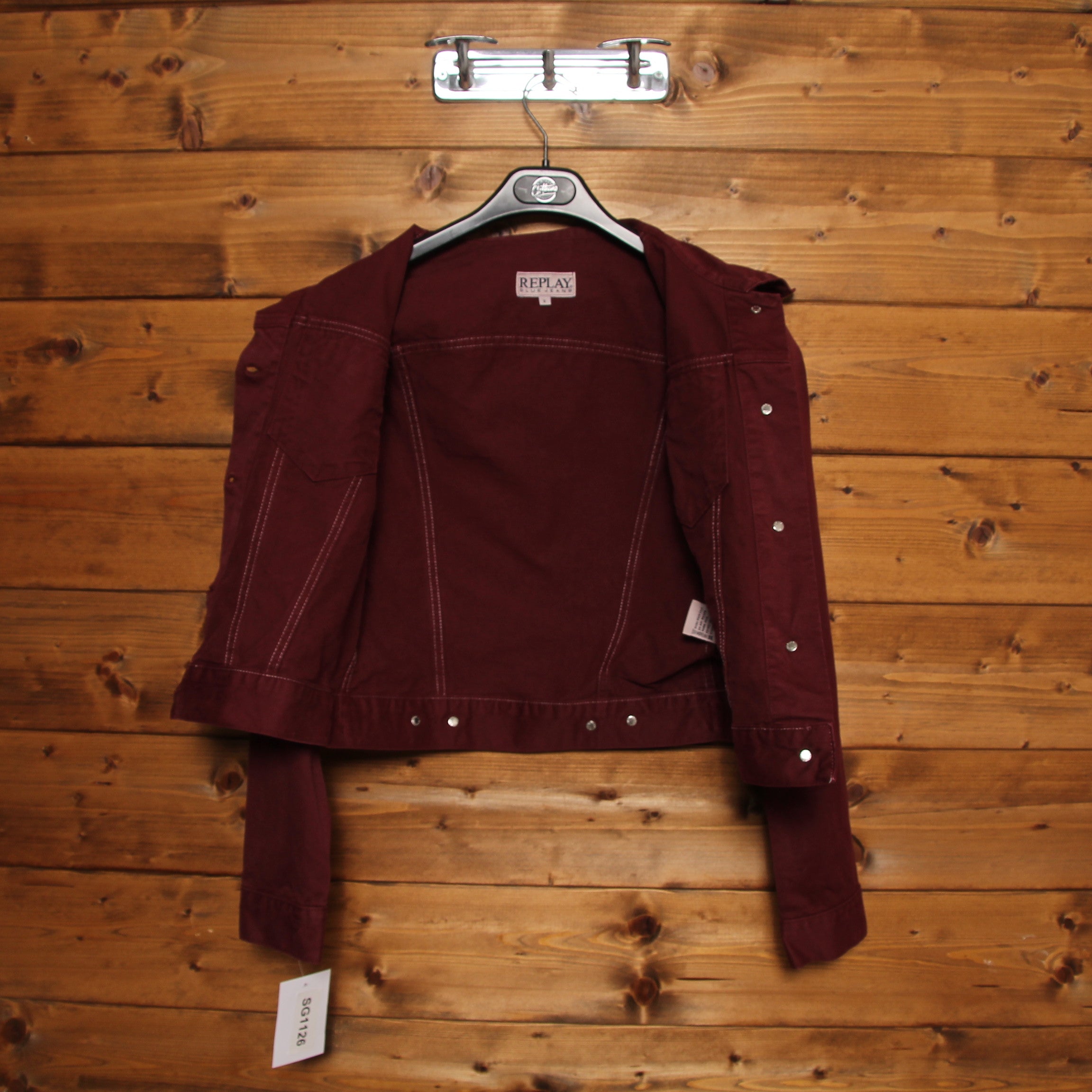 Replay W704 Jeans Giacca di Jeans Bordeaux Taglia S Donna Deadstock w Vintage Clothing Shop