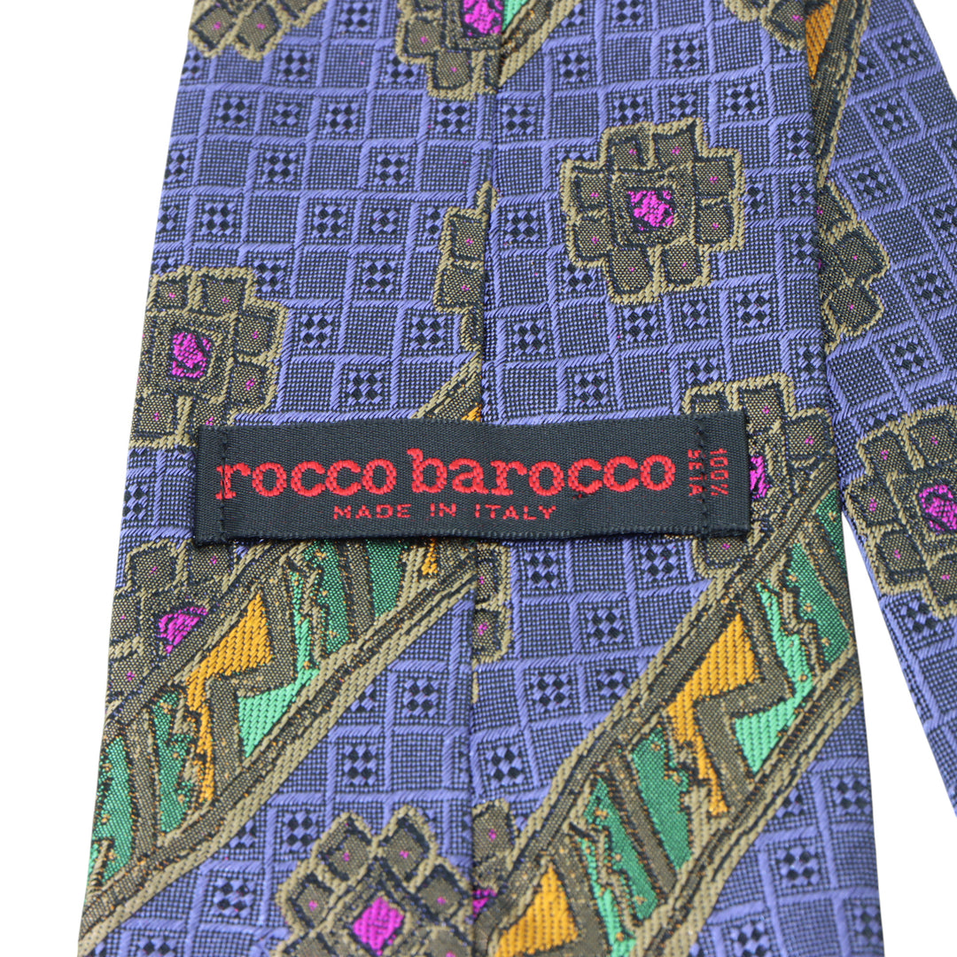 Rocco Barocco Cravatta Blu con Fantasia in Seta Uomo