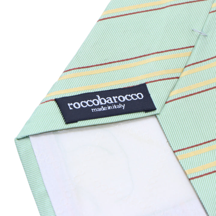 Rocco Barocco Cravatta Verde con Righe in Seta Uomo