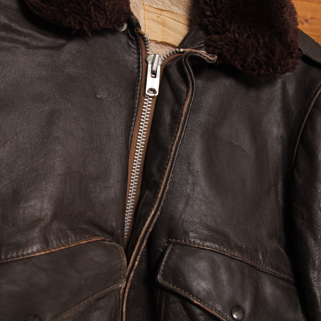 Schott Aviator Giacca in Pelle Vintage Marrone Taglia 42 Unisex Made in USA