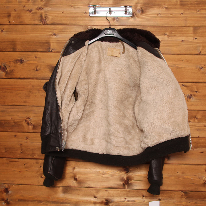 Schott Aviator Giacca in Pelle Vintage Marrone Taglia 42 Unisex Made in USA