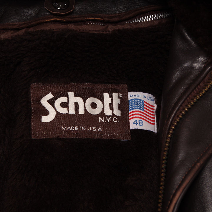 Schott Giacca in Pelle Marrone Taglia 48 Uomo Made in USA