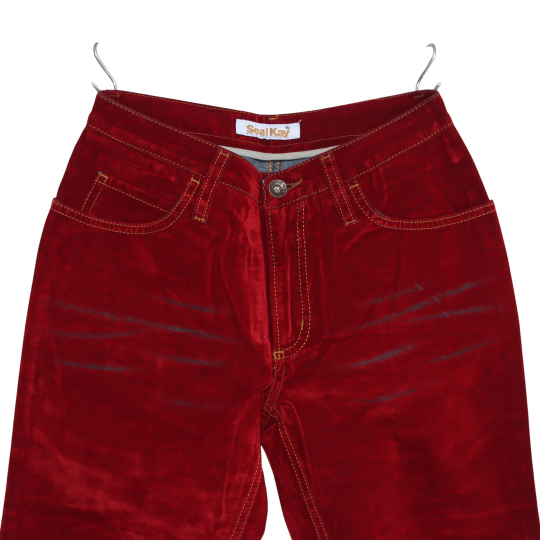 Seal Kay bootcut pantalone rosso in velluto liscio W27 da donna deadstock w/tags