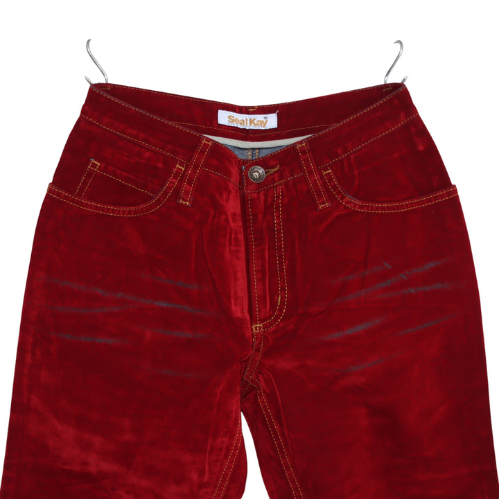 Seal Kay bootcut pantalone rosso in velluto liscio W27 da donna deadstock w/tags