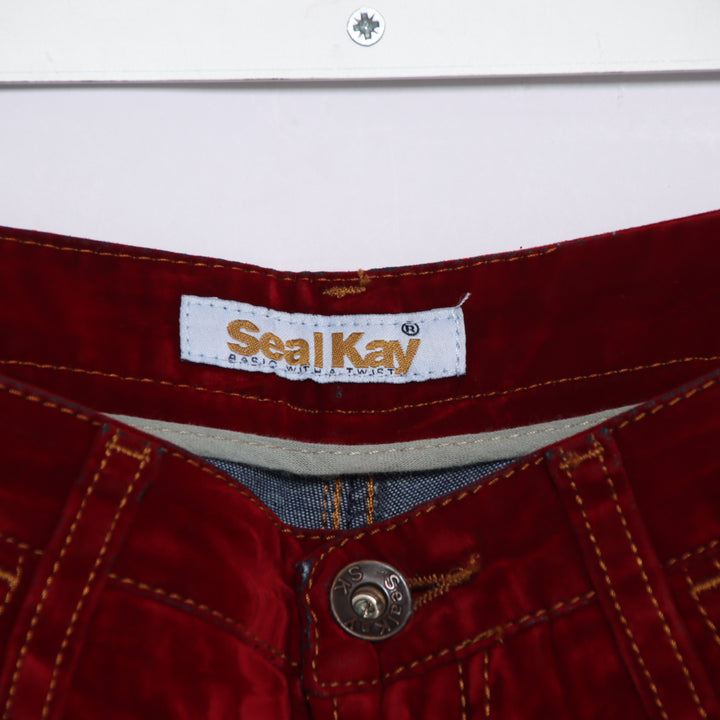 Seal Kay bootcut pantalone rosso in velluto liscio W27 da donna deadstock w/tags