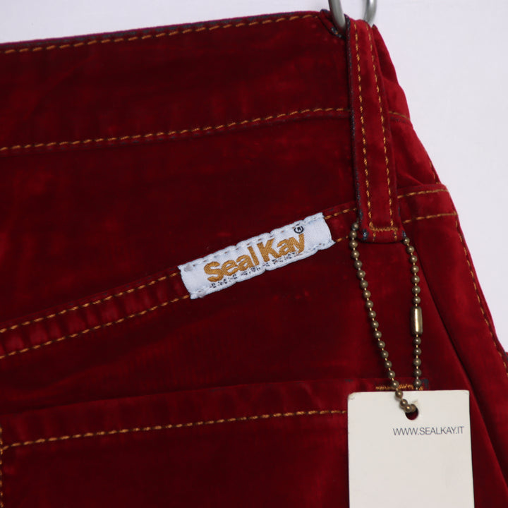 Seal Kay bootcut pantalone rosso in velluto liscio W27 da donna deadstock w/tags