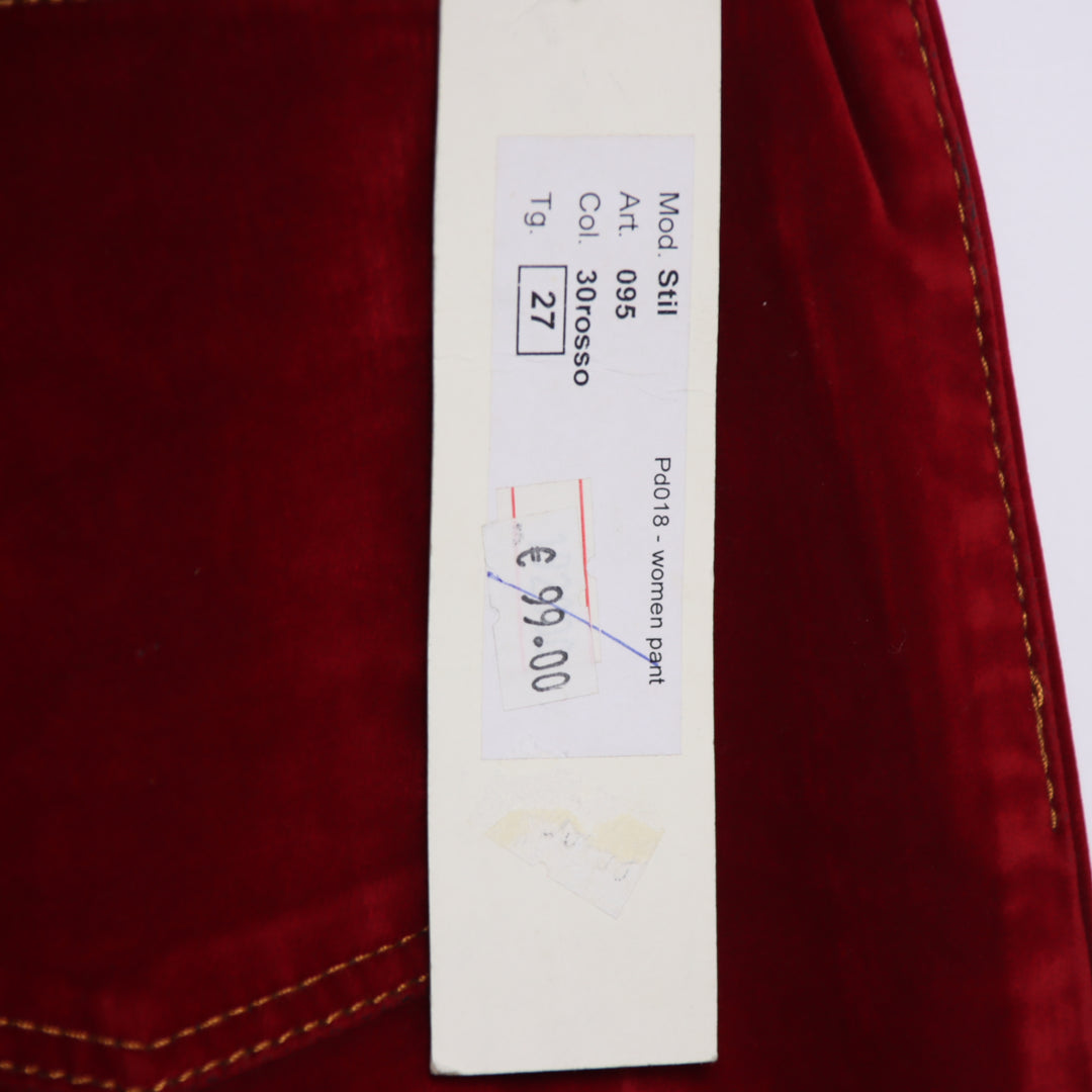 Seal Kay bootcut pantalone rosso in velluto liscio W27 da donna deadstock w/tags