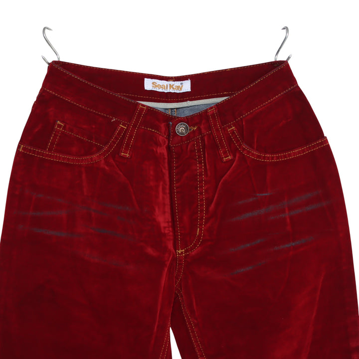 Seal Kay bootcut pantalone rosso in velluto liscio W26 da donna deadstock w/tags