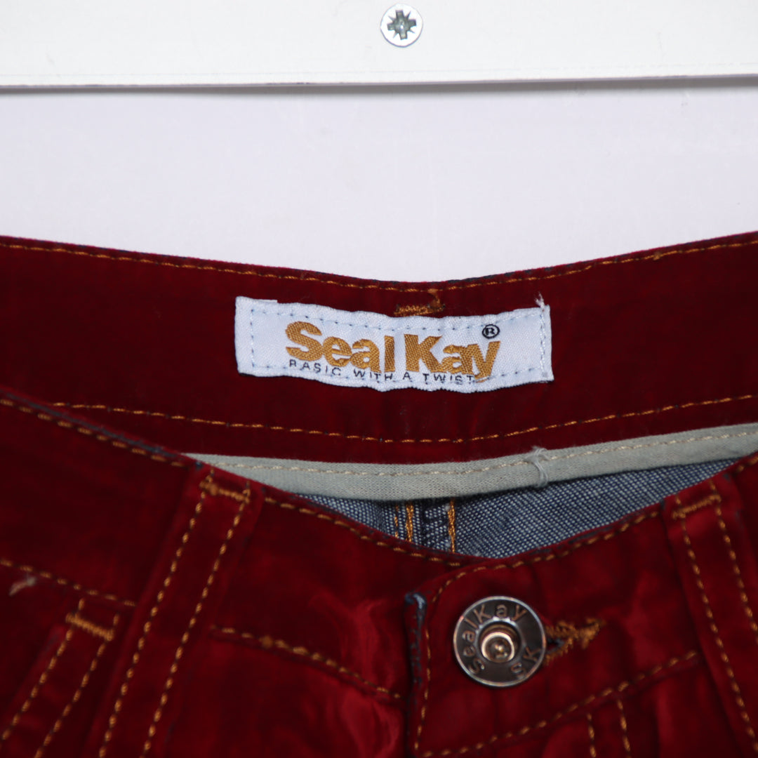 Seal Kay bootcut pantalone rosso in velluto liscio W26 da donna deadstock w/tags