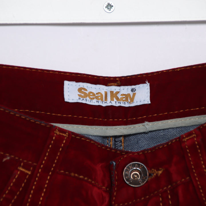 Seal Kay bootcut pantalone rosso in velluto liscio W26 da donna deadstock w/tags