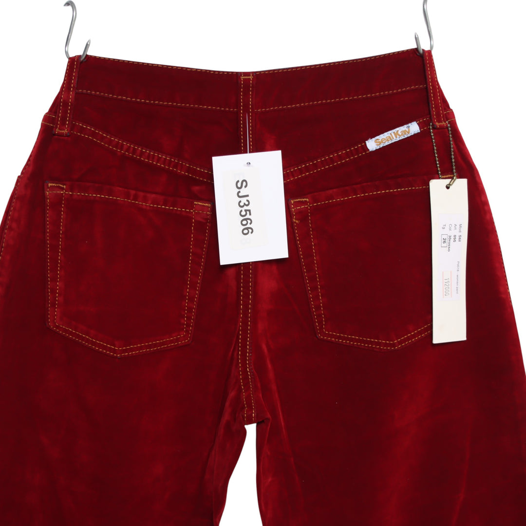 Seal Kay bootcut pantalone rosso in velluto liscio W26 da donna deadstock w/tags