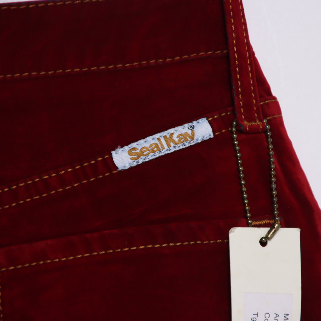 Seal Kay bootcut pantalone rosso in velluto liscio W26 da donna deadstock w/tags