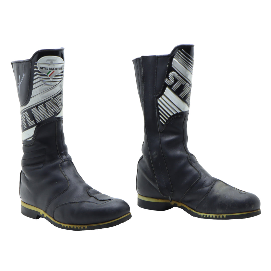 Styl Martin Eddie Lowson Stivale da Moto Vintage Nero in Pelle Numero 41 Uomo