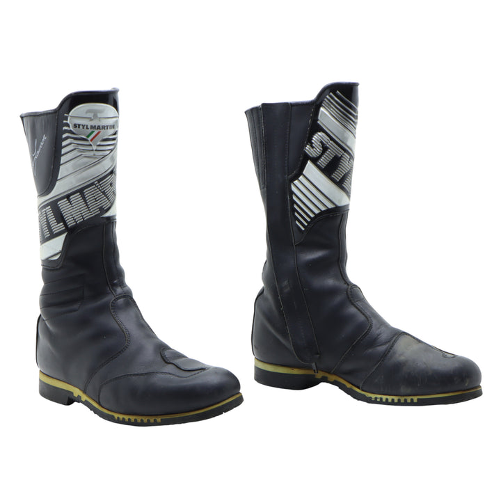 Styl Martin Eddie Lowson Stivale da Moto Vintage Nero in Pelle Numero 41 Uomo