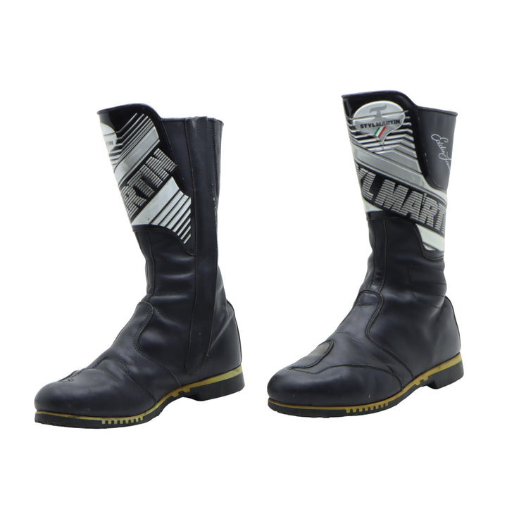 Styl Martin Eddie Lowson Stivale da Moto Vintage Nero in Pelle Numero 41 Uomo
