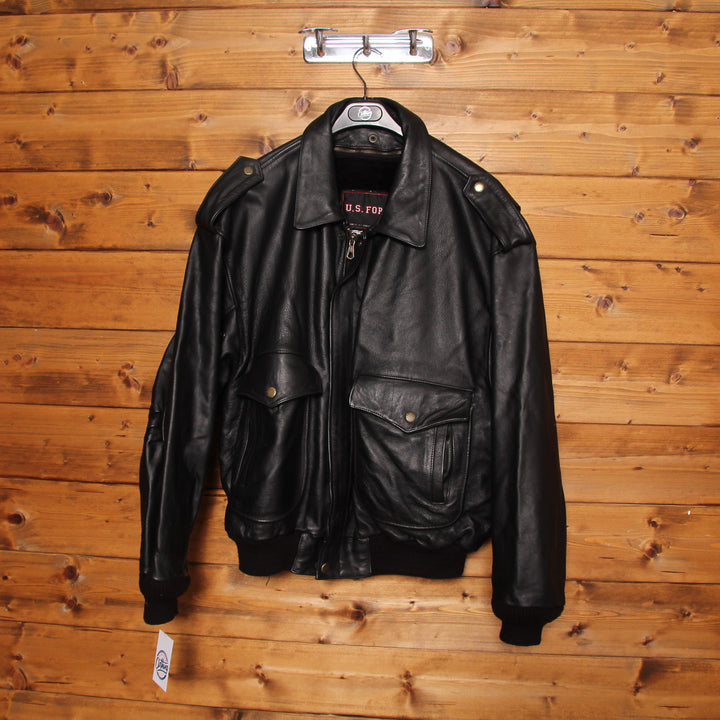 U.S. Force Aviator Giacca in Pelle Nera Taglia XXL Uomo Made in USA