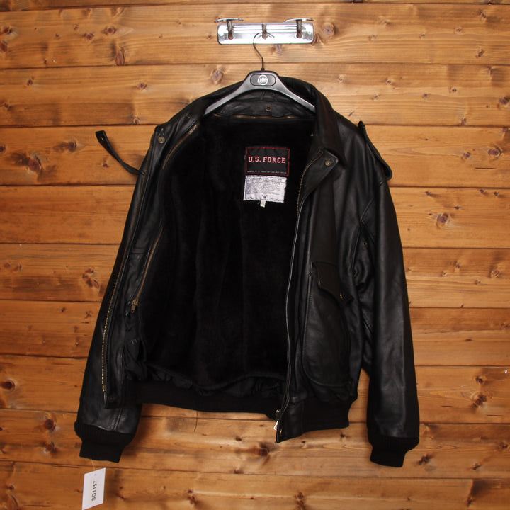 U.S. Force Aviator Giacca in Pelle Nera Taglia XXL Uomo Made in USA