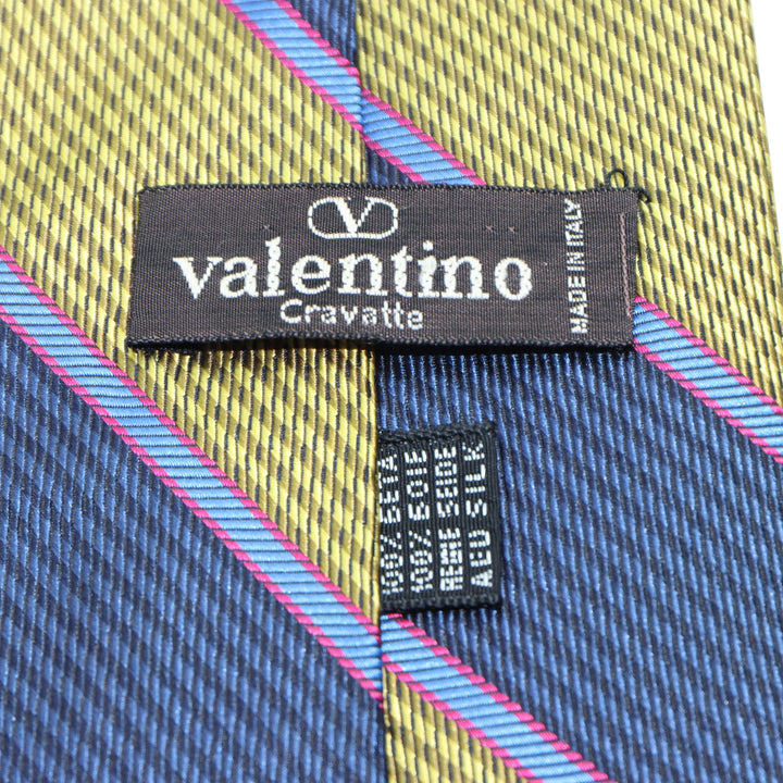 Valentino Cravatta Blu a Righe in Seta Uomo